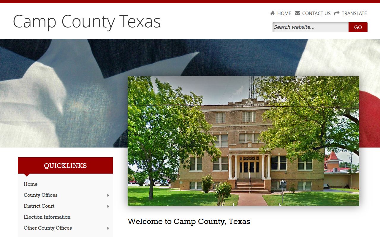 Camp County warrant records, county government and courthouse page